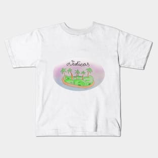 Didicas watercolor Island travel, beach, sea and palm trees. Holidays and vacation, summer and relaxation Kids T-Shirt